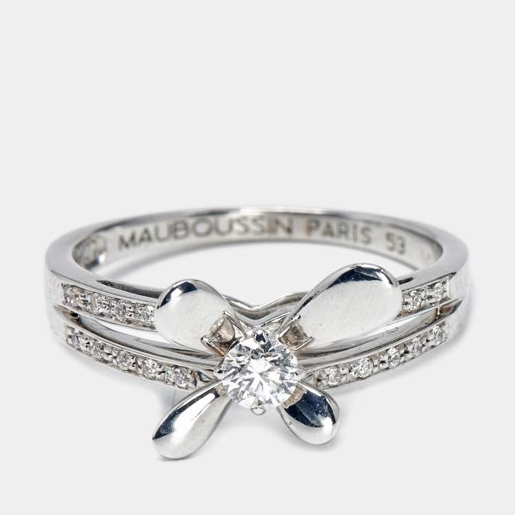 Pre Owned Mauboussin Moi Aimer Toi Diamonds 18k White Gold Ring Size 53