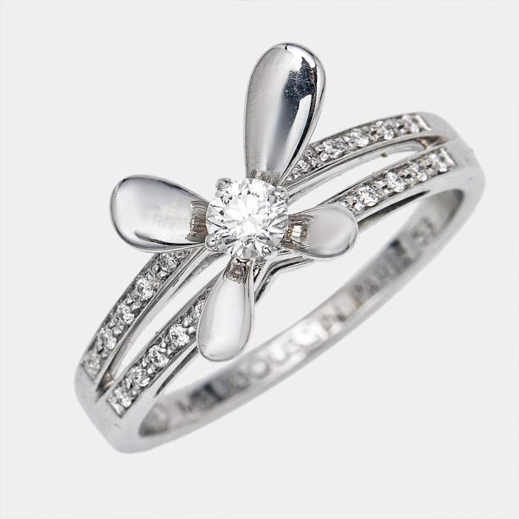 Pre Owned Mauboussin Moi Aimer Toi Diamonds 18k White Gold Ring Size 53