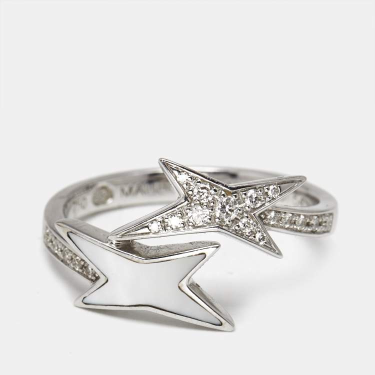 Pre Owned Mauboussin Etoile de Vie Mother of Pearl DIamonds 18k White Gold Ring Size 53