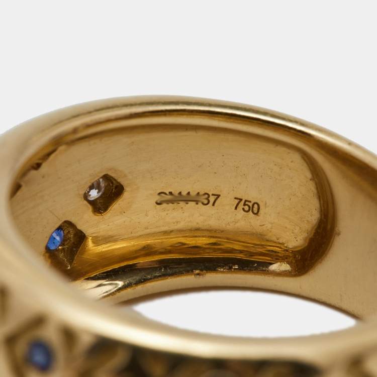 Pre Owned Mauboussin Salome Diamond Sapphire 18k Yellow Gold Ring Size 52