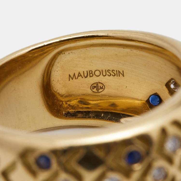 Pre Owned Mauboussin Salome Diamond Sapphire 18k Yellow Gold Ring Size 52