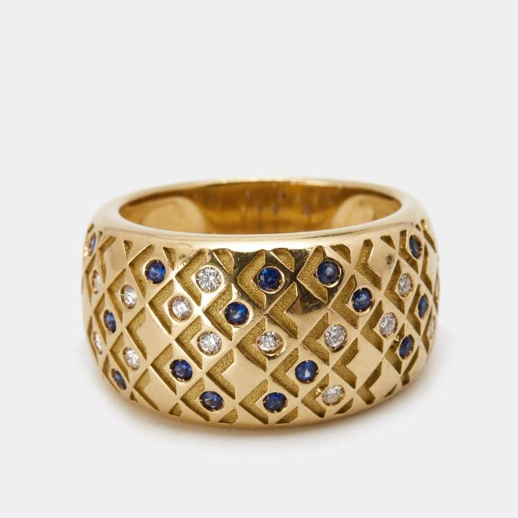 Pre Owned Mauboussin Salome Diamond Sapphire 18k Yellow Gold Ring Size 52
