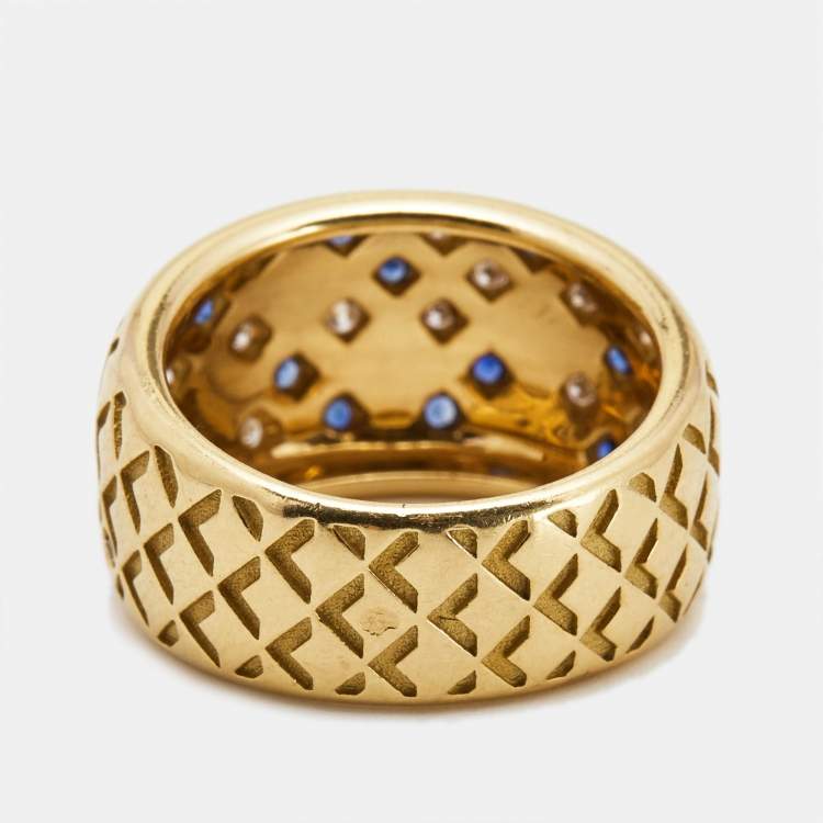 Pre Owned Mauboussin Salome Diamond Sapphire 18k Yellow Gold Ring Size 52