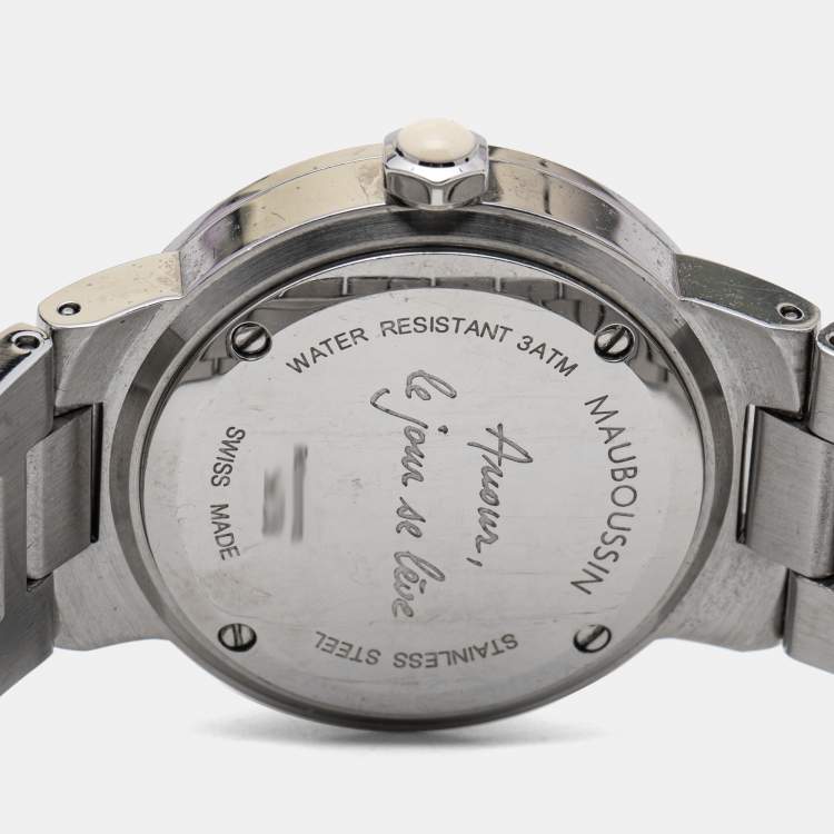Pre Owned Mauboussin Silver Mother of Pearl Stainless Steel Amour le Jour se Leve 9112100 Women's Wristwatch 31 mm