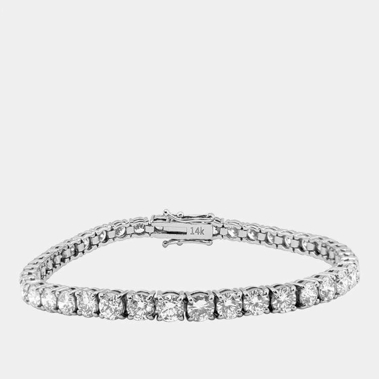 Pre Owned 2.5 cts Brilliant Cut Round Lab Grown Diamond 14K Solid White Gold 7" Tennis Bracelet