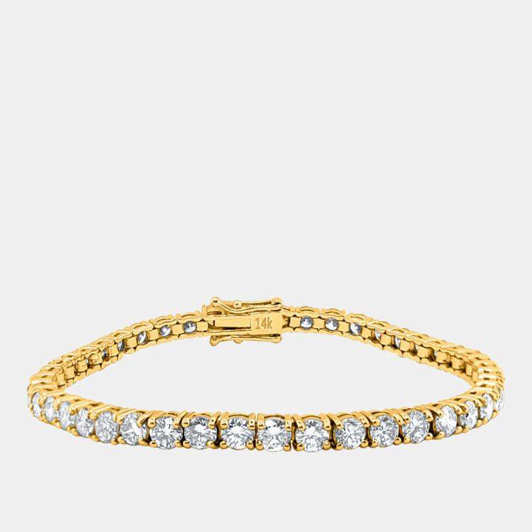 Pre Owned 2.5 cts Brilliant Cut Round Lab Grown Diamond 14K Solid Yellow Gold 7" Tennis Bracelet