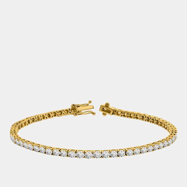 Pre Owned 2.5 cts Brilliant Cut Round Lab Grown Diamond 14K Solid Yellow Gold 7" Tennis Bracelet
