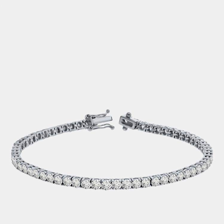 Pre Owned 3.00 cts Brilliant Round Cut Lab Grown Diamond 14K Solid White Gold 7" Tennis Bracelet
