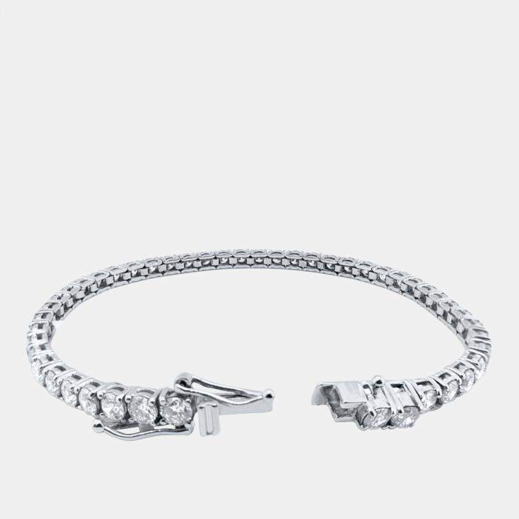 Pre Owned 3.00 cts Brilliant Round Cut Lab Grown Diamond 14K Solid White Gold 7" Tennis Bracelet