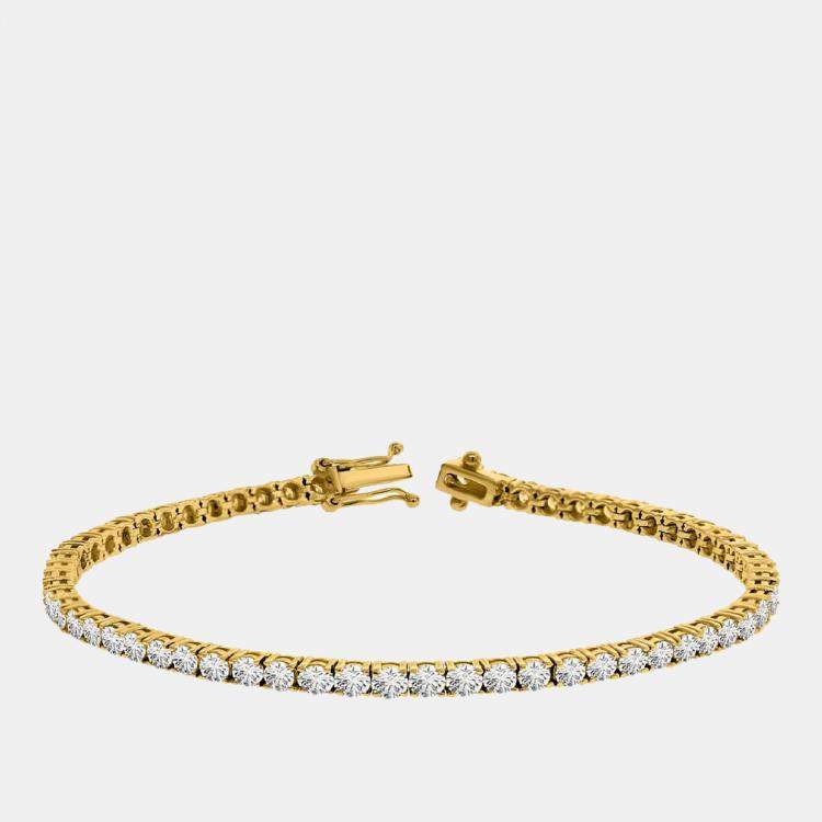 Pre Owned 3.00 cts Brilliant Round Cut Lab Grown Diamond 14K Solid Yellow Gold 7" Tennis Bracelet