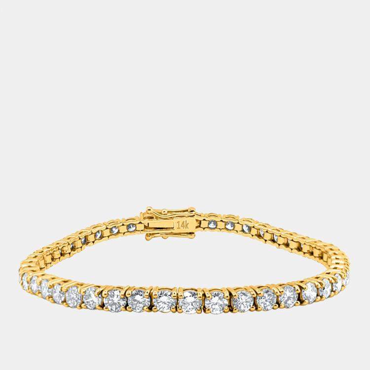 Pre Owned 3.00 cts Brilliant Round Cut Lab Grown Diamond 14K Solid Yellow Gold 7" Tennis Bracelet