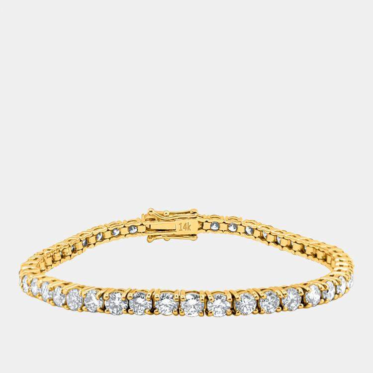 Pre Owned 4.00 cts Brilliant Round Lab Grown Diamond 14K Solid Yellow Gold 7" Tennis Bracelet