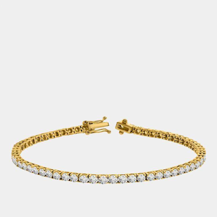 Pre Owned 4.00 cts Brilliant Round Lab Grown Diamond 14K Solid Yellow Gold 7" Tennis Bracelet