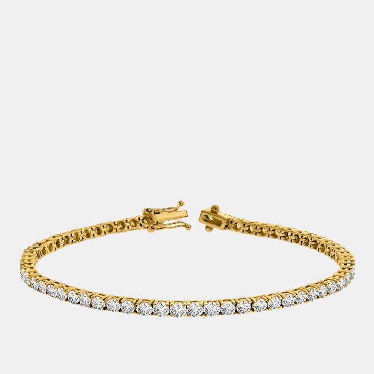 Pre Owned 5.00 cts Brilliant Cut Round Lab Grown Diamond 14K Solid Yellow Gold 7" Tennis Bracelet