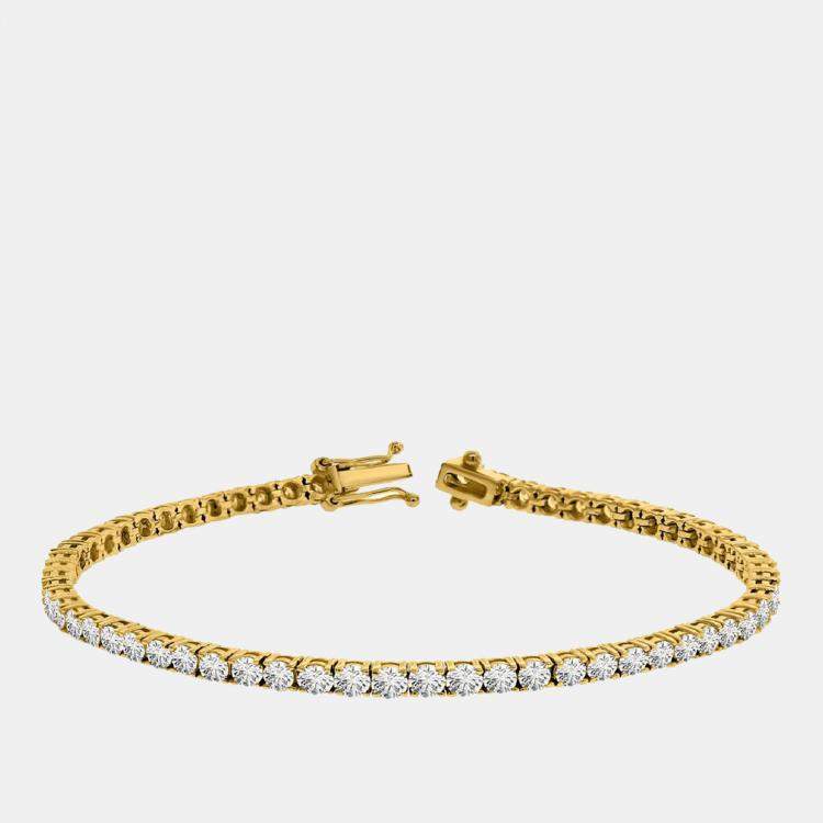 Pre Owned 6.00 cts Brilliant Cut Round Lab Grown Diamond 14K Solid Yellow Gold 7" Tennis Bracelet