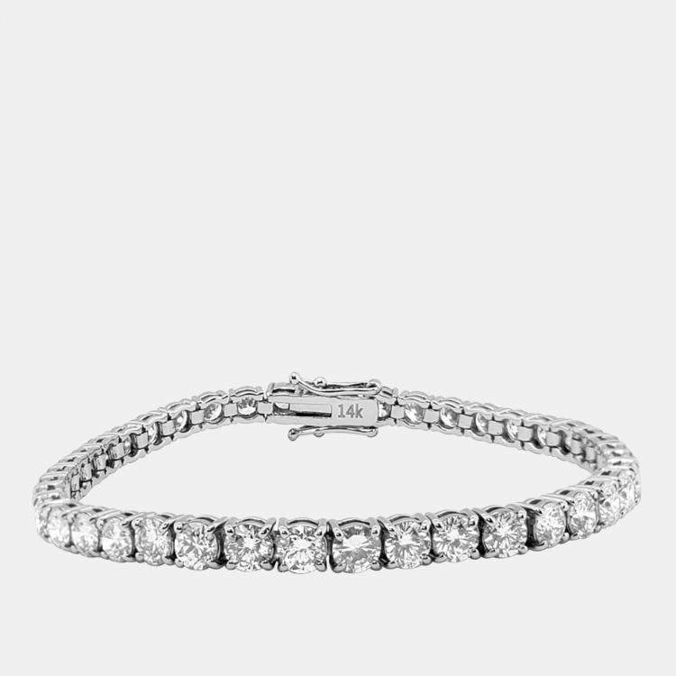 Pre Owned 10.00 cts Brilliant Cut Round Lab Grown Diamond 14K Solid White Gold 7" Tennis Bracelet