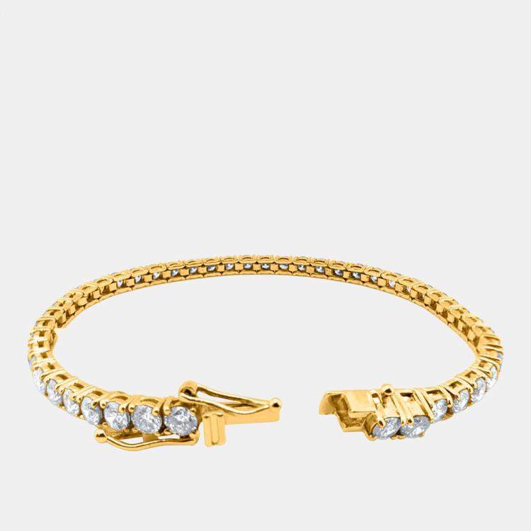 Pre Owned 10.00 cts Brilliant Cut Round Lab Grown Diamond 14K Solid Yellow Gold 7" Tennis Bracelet
