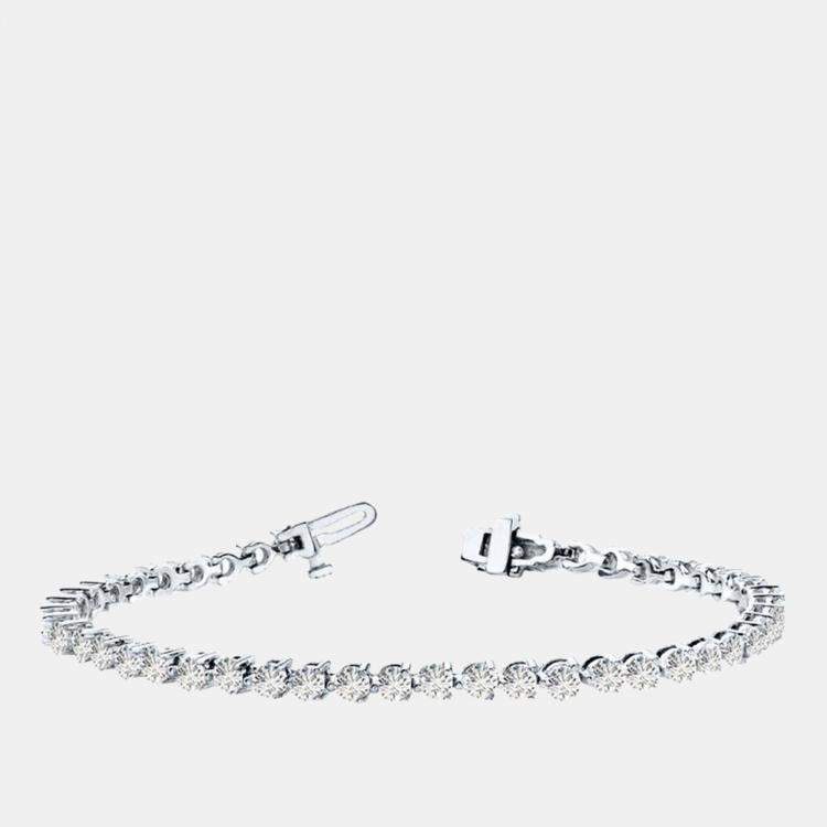 Pre Owned 2.00 cts Lab Grown Classic Diamond 14K Solid White Gold 3 Prong Tennis Bracelet