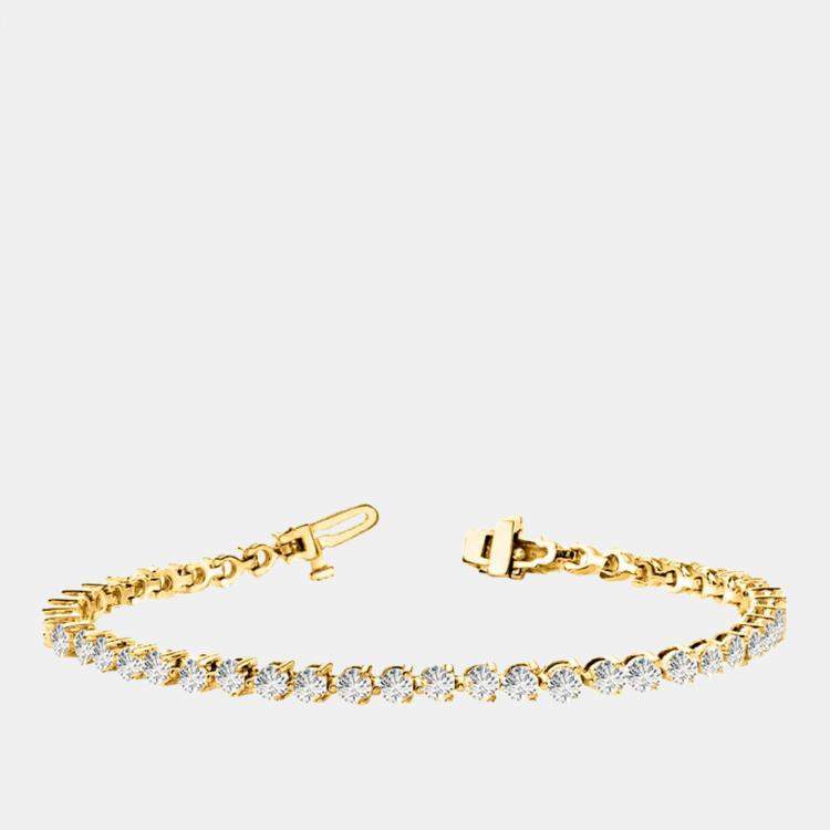 Pre Owned 2.00 cts Lab Grown Classic Diamond 14K Solid Yellow Gold 3 Prong Tennis Bracelet