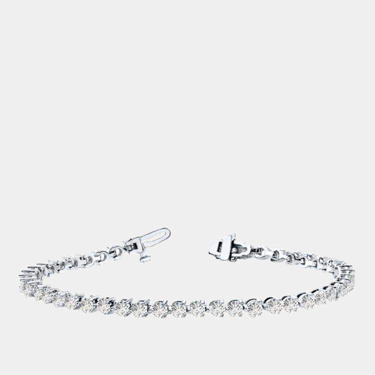 Pre Owned 3.00 cts Brilliant Round Cut Lab Grown Diamond 14K Solid White Gold 3 Prong 7" Tennis Bracelet