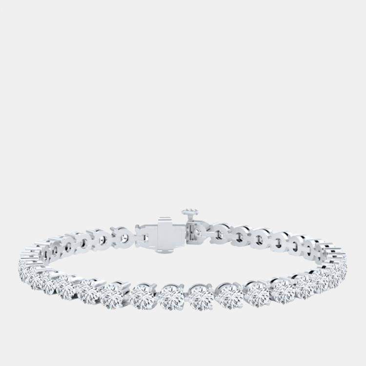 Pre Owned 3.00 cts Brilliant Round Cut Lab Grown Diamond 14K Solid White Gold 3 Prong 7" Tennis Bracelet