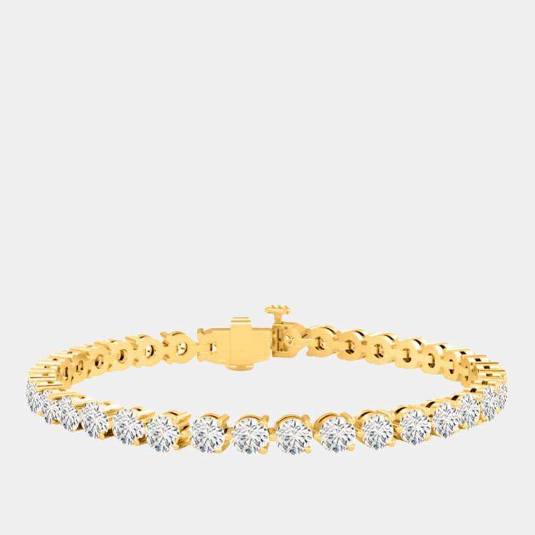 Pre Owned 3.00 cts Brilliant Round Cut Lab Grown Diamond 14K Solid Yellow Gold 3 Prong 7" Tennis Bracelet