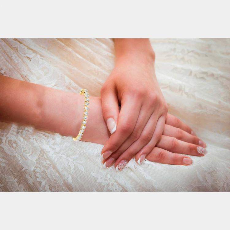 Pre Owned 3.00 cts Brilliant Round Cut Lab Grown Diamond 14K Solid Yellow Gold 3 Prong 7" Tennis Bracelet