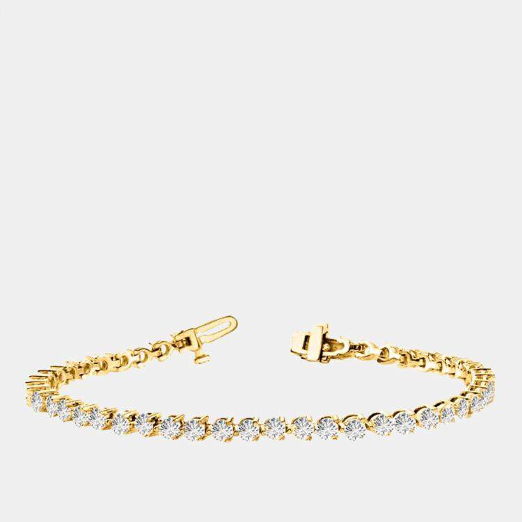 Pre Owned 5.00 cts Lab Grown Diamond 14K Yellow Gold 3-Prong 7" Tennis Bracelet