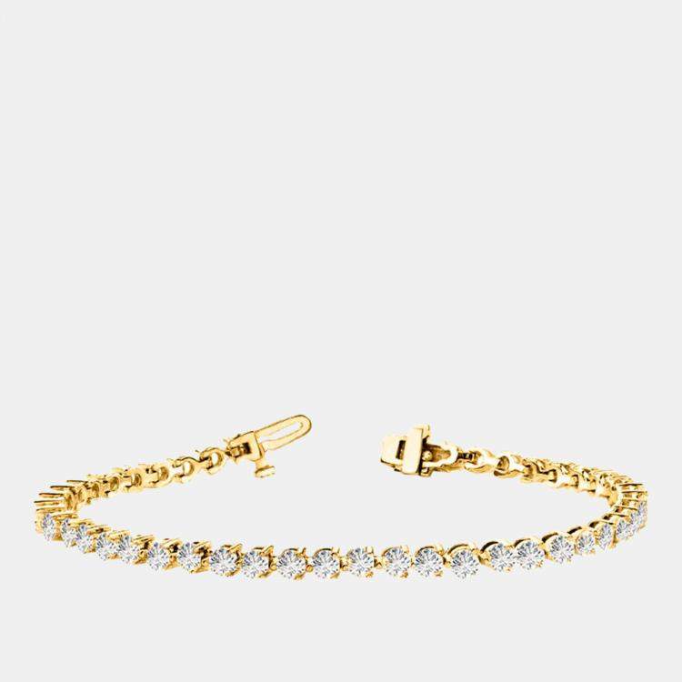 Pre Owned 8.00 cts Brilliant Cut Lab Grown Diamond 14K Yellow Gold 3 Prong Tennis Bracelet