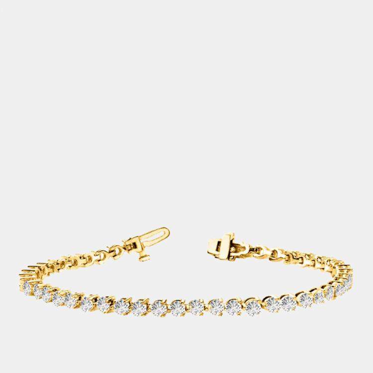 Pre Owned 10.00 cts Brilliant Cut Lab Grown Diamond 14K Yellow Gold 3 Prong Tennis Bracelet