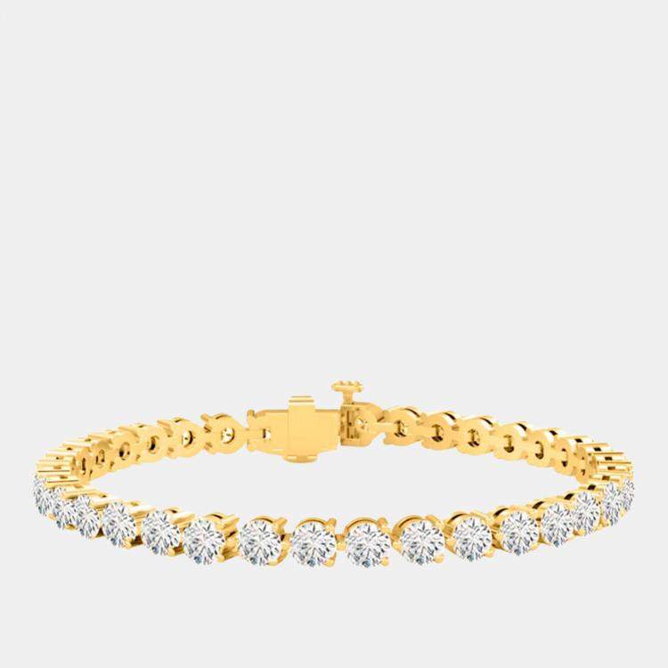 Pre Owned 10.00 cts Brilliant Cut Lab Grown Diamond 14K Yellow Gold 3 Prong Tennis Bracelet