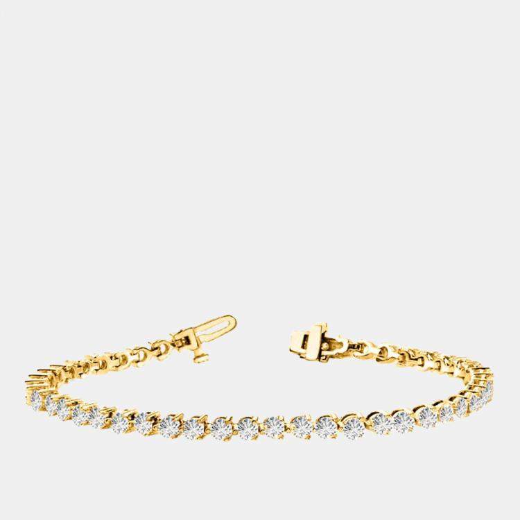 Pre Owned 12.00 cts Brilliant Cut Lab Grown Diamond 14K Yellow Gold 3 Prong Tennis Bracelet