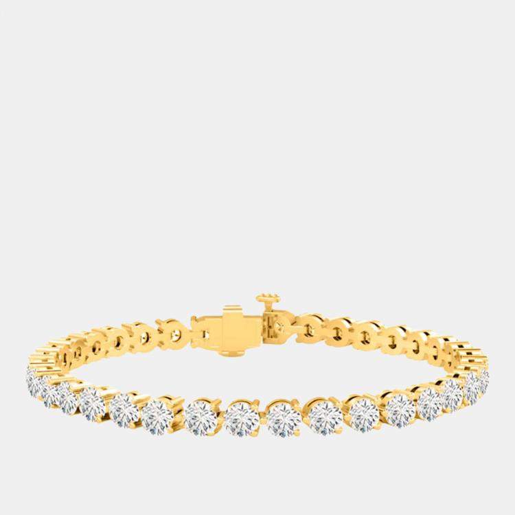 Pre Owned 12.00 cts Brilliant Cut Lab Grown Diamond 14K Yellow Gold 3 Prong Tennis Bracelet