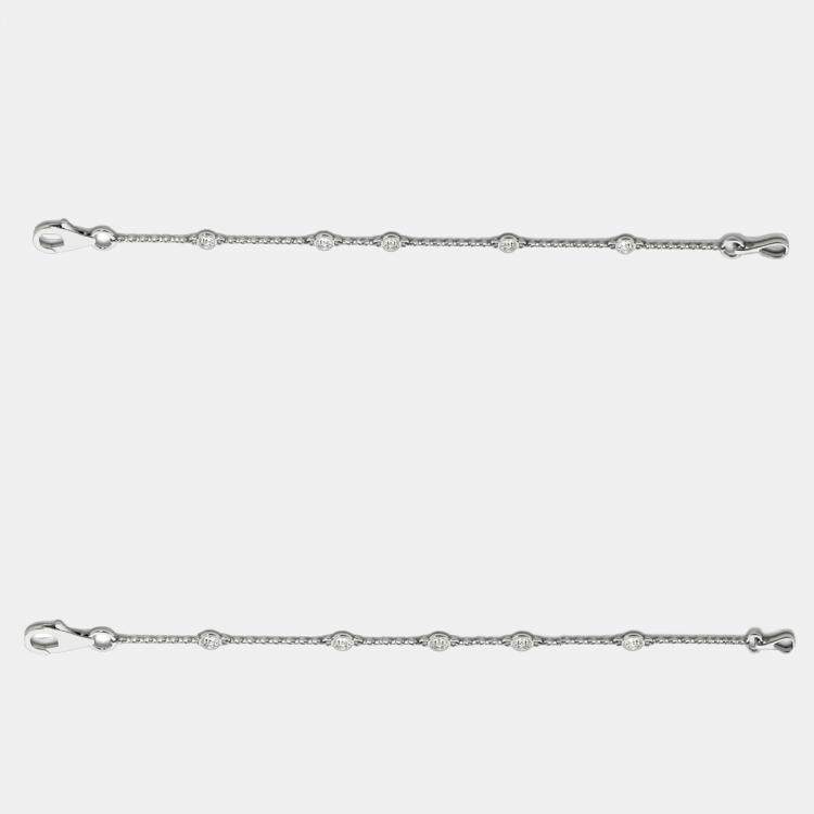 Pre Owned 14K White Gold Chain With Bezel-Set Diamond Station Bracelet