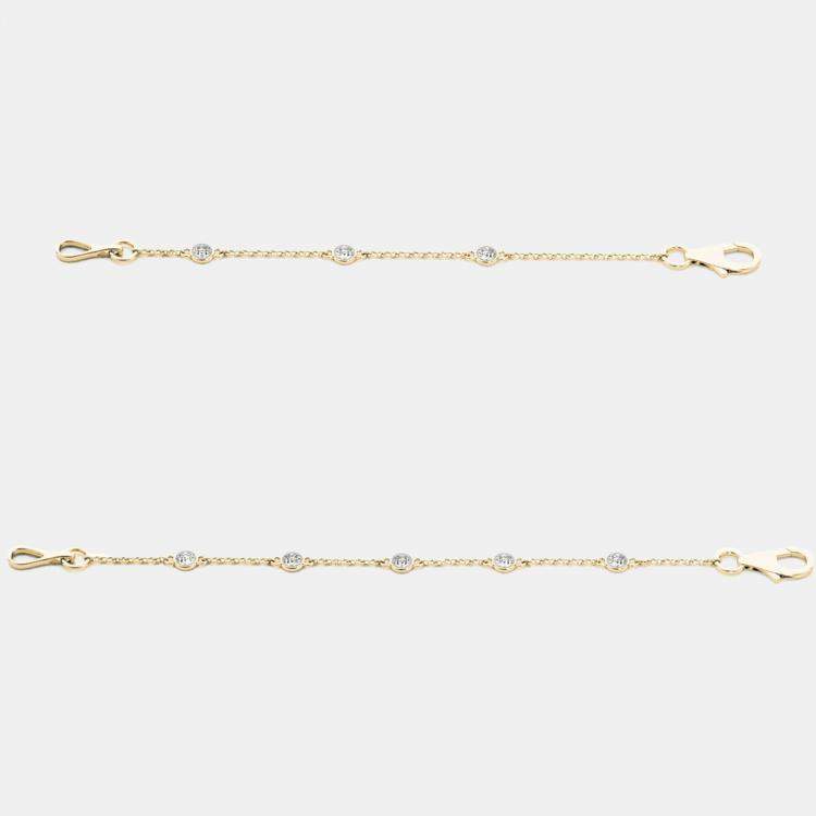 Pre Owned 14K Yellow Gold Chain With Bezel-Set Diamond Station Bracelet