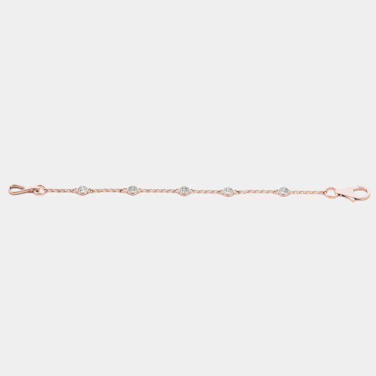 Pre Owned 14K Rose Gold Chain With Bezel-Set Diamond Station Bracelet