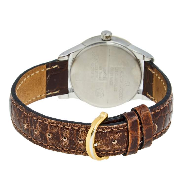 Pre Owned Maurice Lacroix Silver Two Tone Stainless Steel Leather Les Classiques LC1026 Women's Wristwatch 33 mm