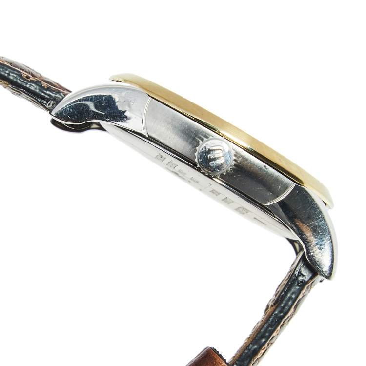 Pre Owned Maurice Lacroix Silver Two Tone Stainless Steel Leather Les Classiques LC1026 Women's Wristwatch 33 mm