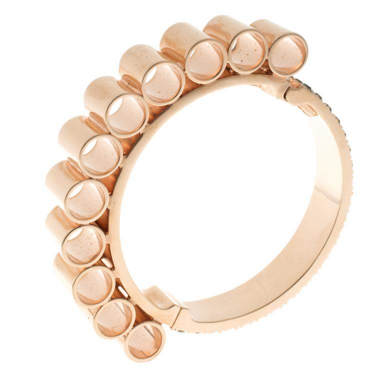 Pre Owned Mawi Retrospective Embedded Crystal Rose Gold Plated Tube Cuff Bracelet 19cm