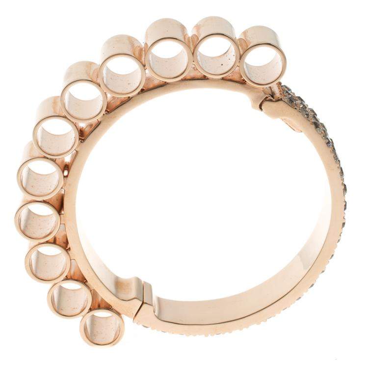 Pre Owned Mawi Retrospective Embedded Crystal Rose Gold Plated Tube Cuff Bracelet 19cm