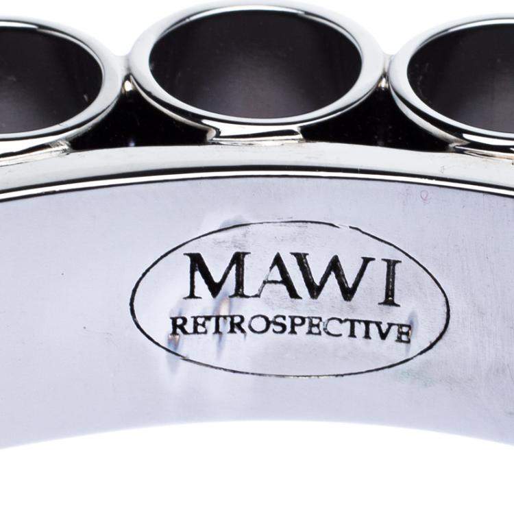 Pre Owned Mawi Retrospective Embedded Crystal Hematite Plated Tube Cuff Bracelet 19cm