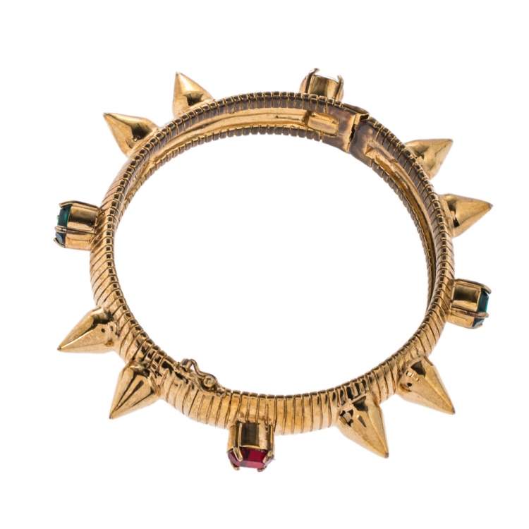 Pre Owned Mawi Multicolor Crystal & Spike Embedded Cuff Bracelet