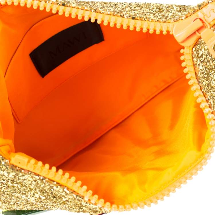 Pre Owned Mawi Gold Glitter Acrylic Perspex Clutch