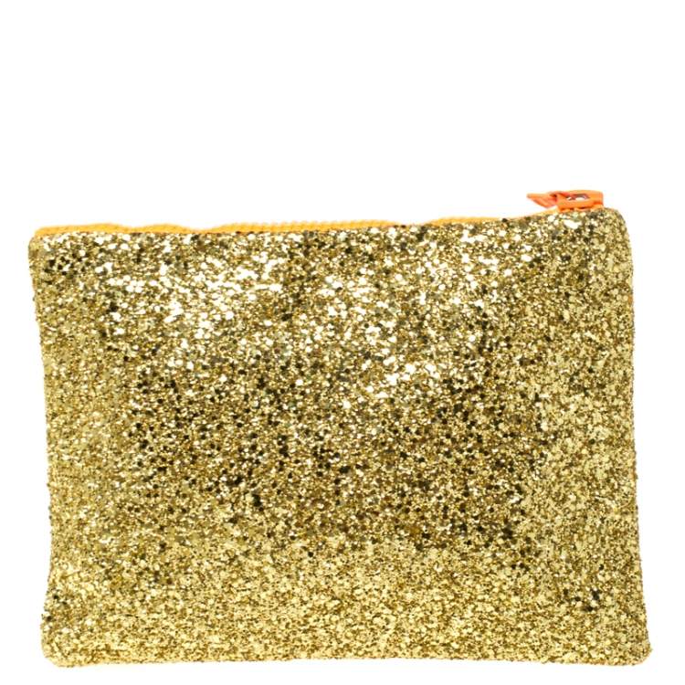 Pre Owned Mawi Gold Glitter Acrylic Perspex Clutch