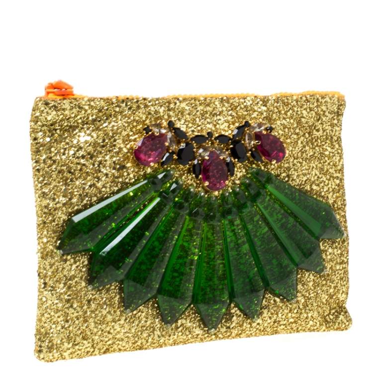 Pre Owned Mawi Gold Glitter Acrylic Perspex Clutch
