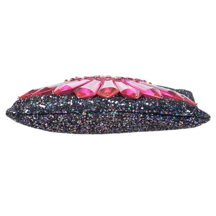 Pre Owned Mawi Multicolor Glitter with Acrylic Perspex Double Clutch