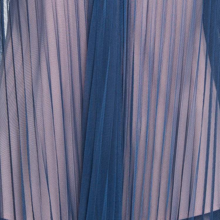 Pre Owned Max & Co. Blue Plisse Tulle Sheer Top and Skirt Set M