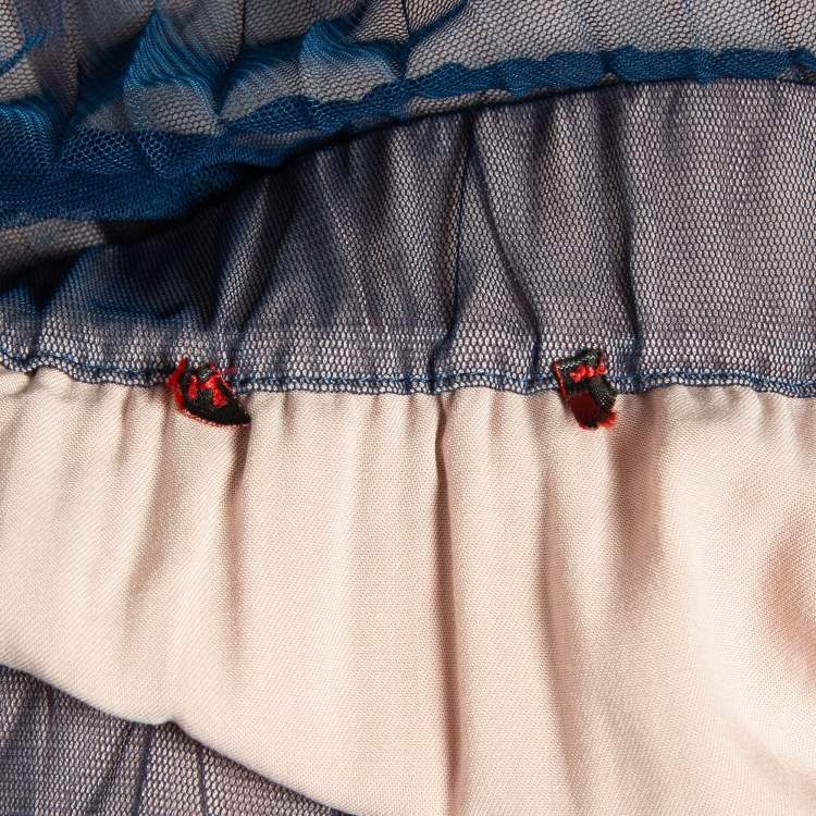 Pre Owned Max & Co. Blue Plisse Tulle Sheer Top and Skirt Set M