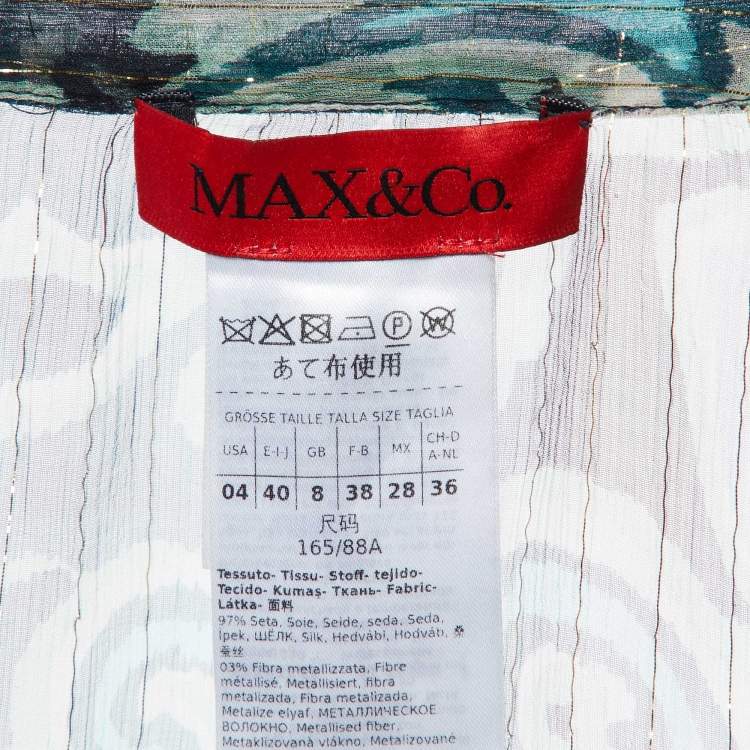 مملوكة مسبقًا Max & Co. Green Printed Lurex Silk Tie-Up Neck Detail Blouse S