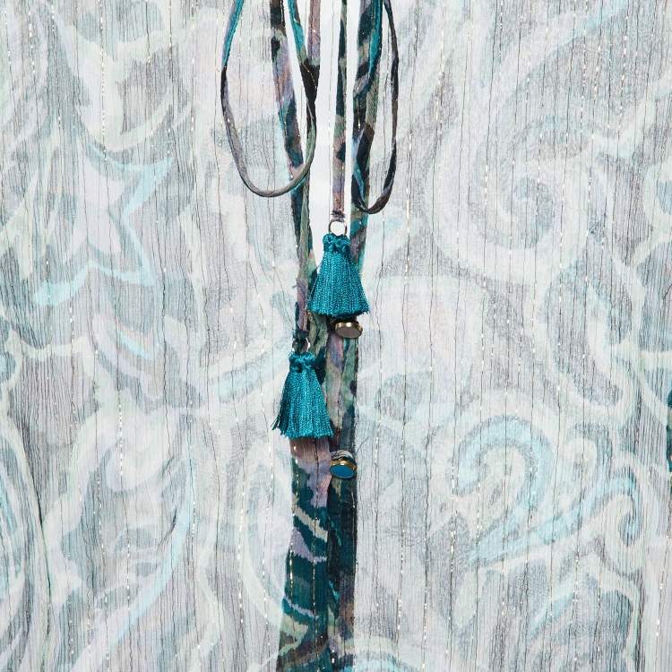 مملوكة مسبقًا Max & Co. Green Printed Lurex Silk Tie-Up Neck Detail Blouse S